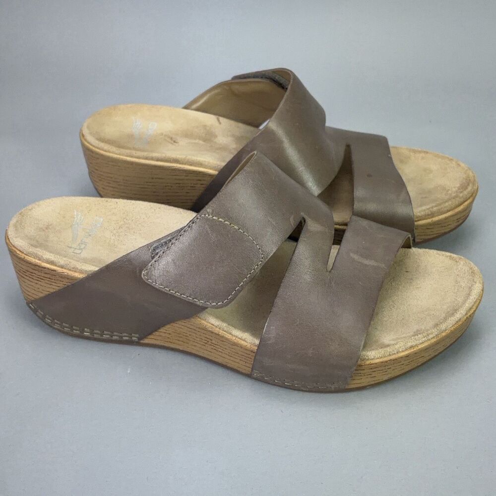 Women’s Dansko Lacee Taupe Burnished Calf  Leather Slip On Slide Sandals Size 39